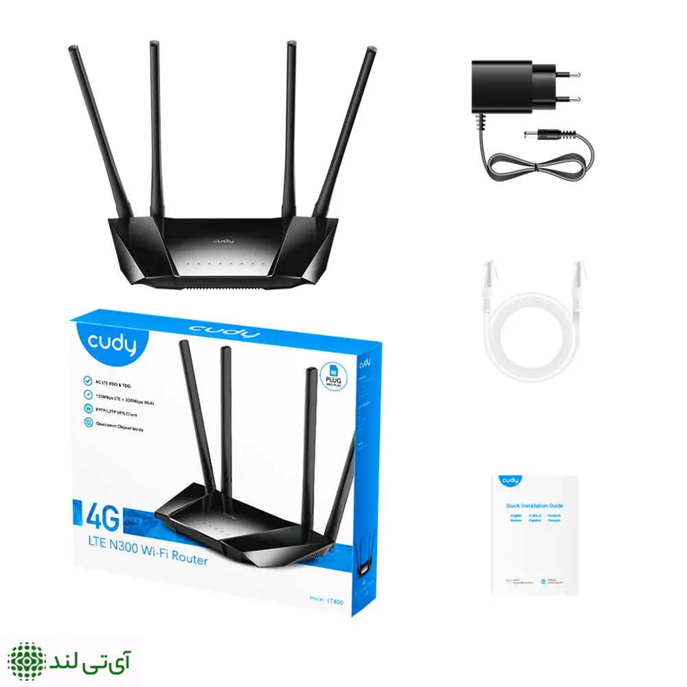 مودم lt400 از برند cudy و محتویات داخل جعبه