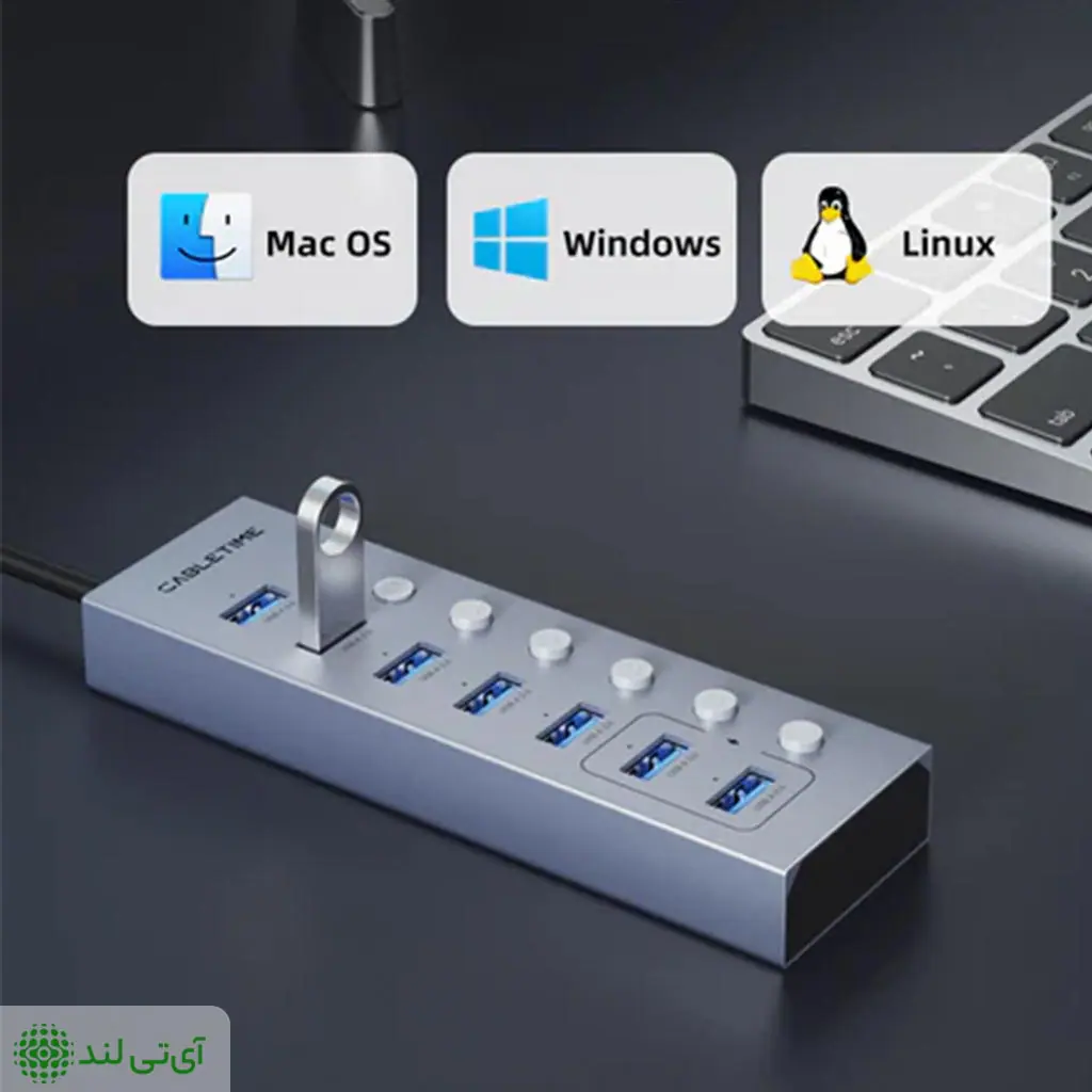 هاب USB 7 پورت سوییچ دار کِیبِل تایم مدل Cabletime CB47G - تصویر 6