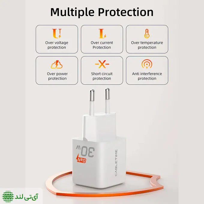 شارژر دیواری 30 وات کِیبِل تایم مدل Cabletime GA30W - تصویر 4