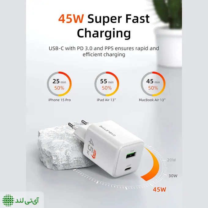 شارژر دیواری 45 وات کِیبِل تایم مدل Cabletime GA45W - تصویر 2