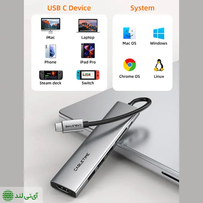 هاب 7 پورت کِیبِل تایم مدل Cabletime HB02G - تصویر 6